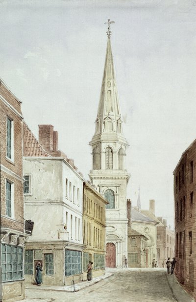 St. Antholins Kirche, Blick von Westen entlang der Watling Street, ca. 1850 von English School